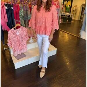 NEW IVY JANE eyelet tierred top in salmon